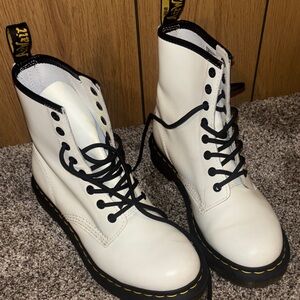 Doc Martens Women's White and Black Combat Boots